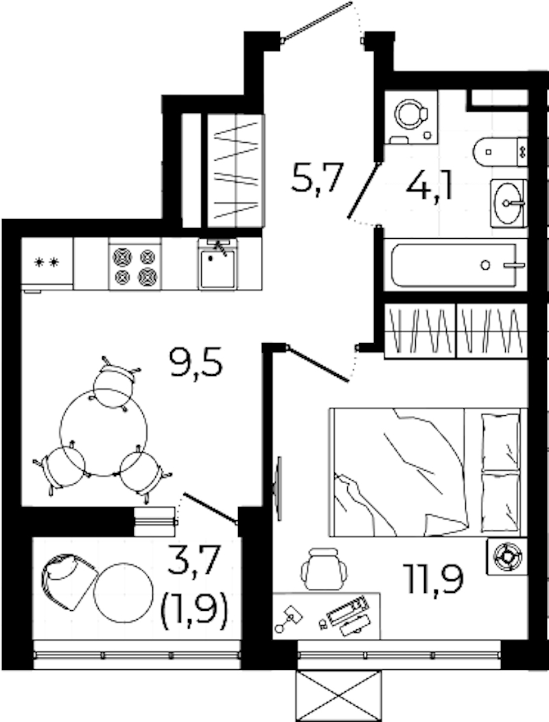 1-комнатная квартира 33.1 м², 4/12 эт., ЖК «А101 Всеволожск»